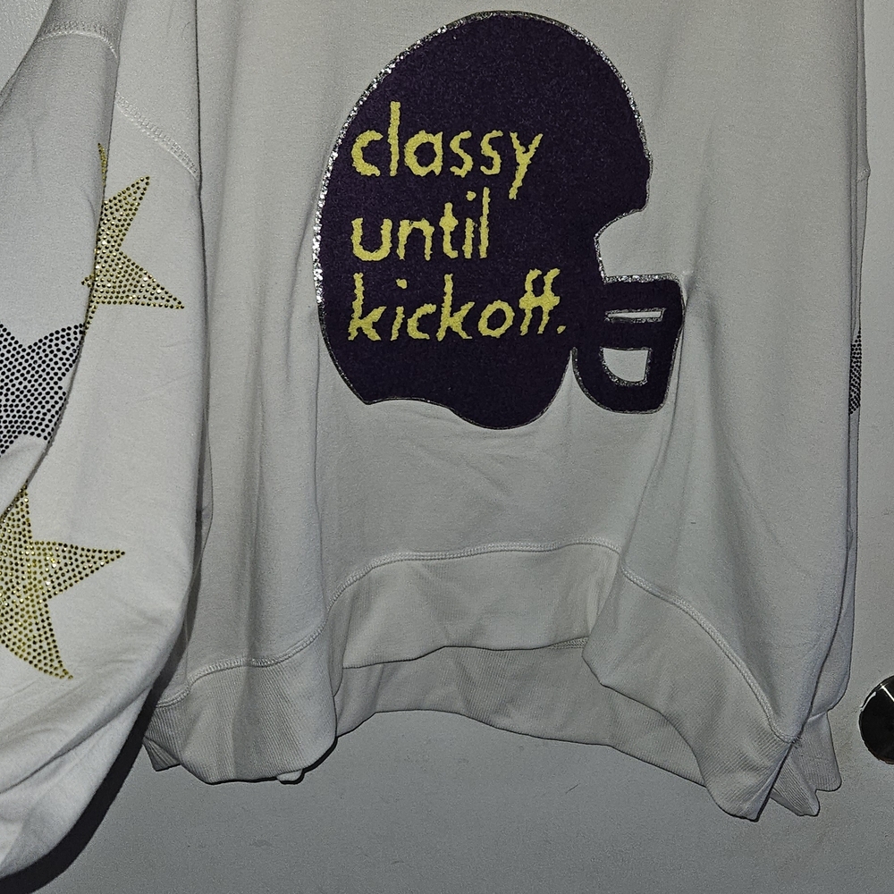 Judith March White and Purple Crew Neck Sweater